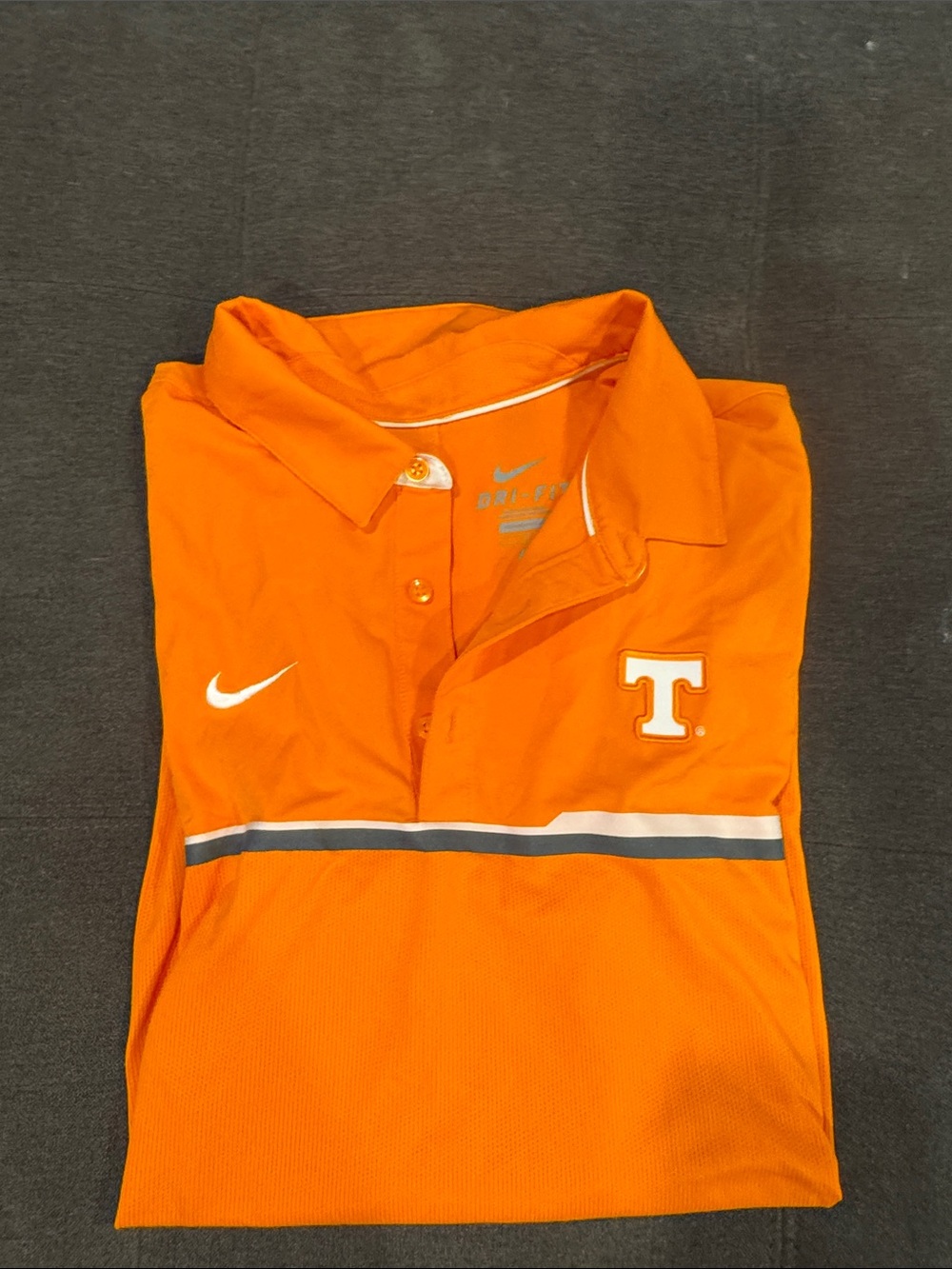 Nike Men’s Orange Polo with White and Gray Stripe and Tennessee 'T'